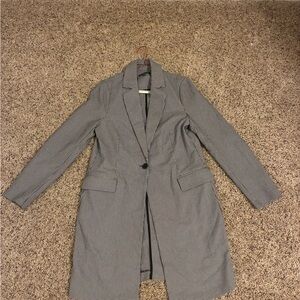 Adrianna Papell Black and White Houndstooth long Blazer jacket one button Small